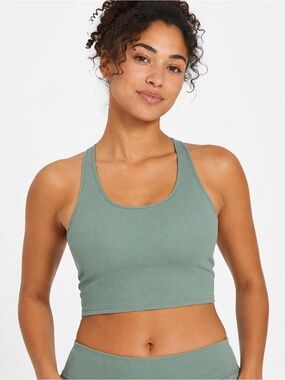 Pact Organic Cotton Ribbed Racerback Sports Bra Sage Green XL